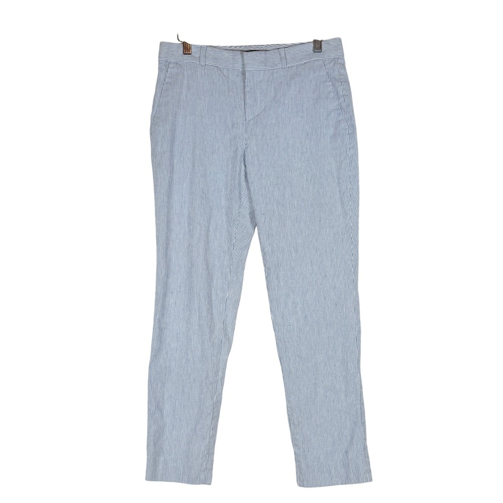 Banana Republic Avery Womens 2 Blue White Linen Blend Striped Pants Raw Coastal